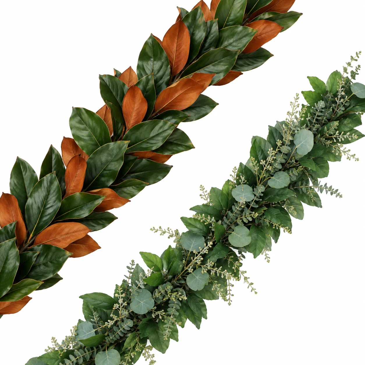 Fresh bulk magnolia leaf and seeded eucalyptus garlands by WholeBlossoms