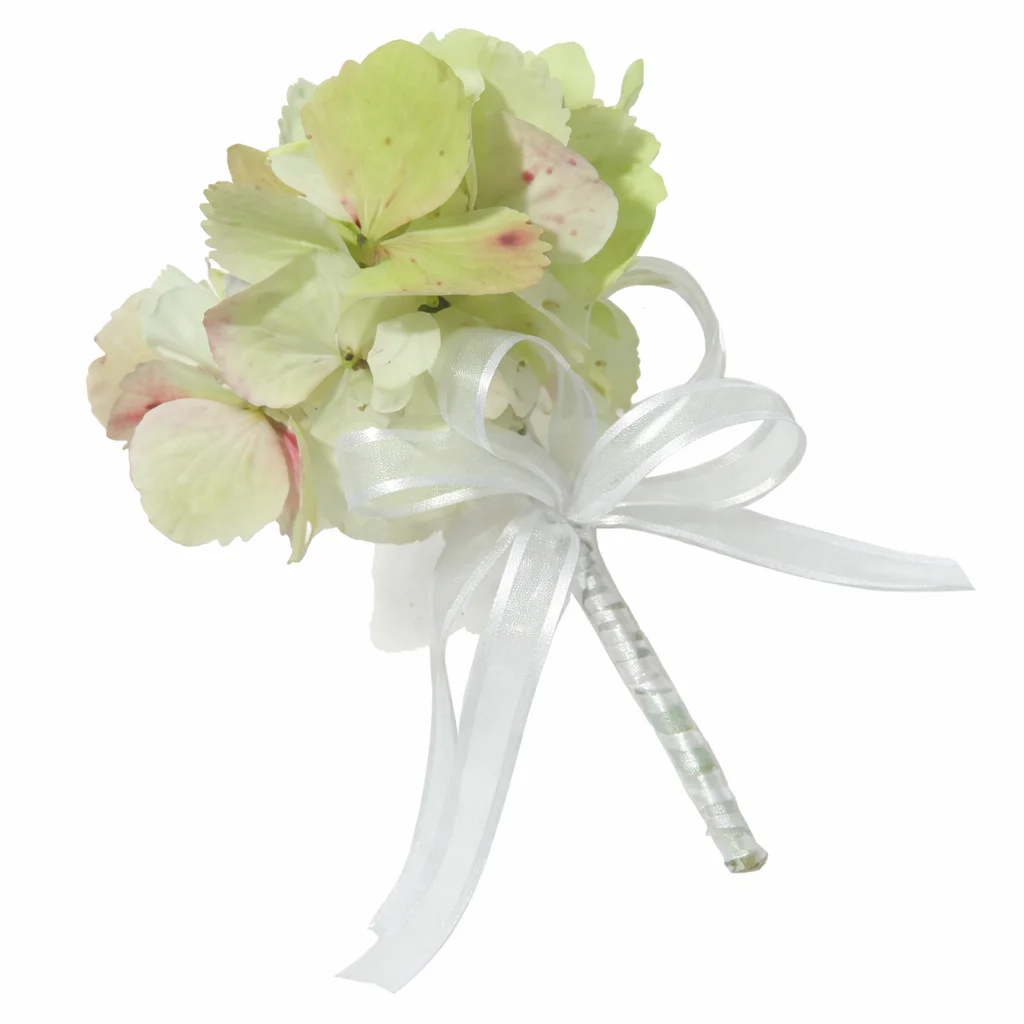 Antique hydrangea corsage with vintage charm, ideal for weddings, romantic events, and floral accessories.