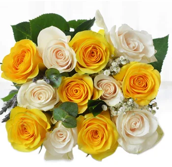 White and yellow roses bouquet with elegance, perfect for weddings and special events.