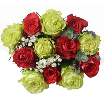 Fresh Green & Red Roses Bouquet with beautiful fillers in bulk for weddings, events and Valentine's Day.