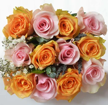 Bright Orange & Pink Roses Bouquets in bulk - perfect for weddings, events & celebrations.