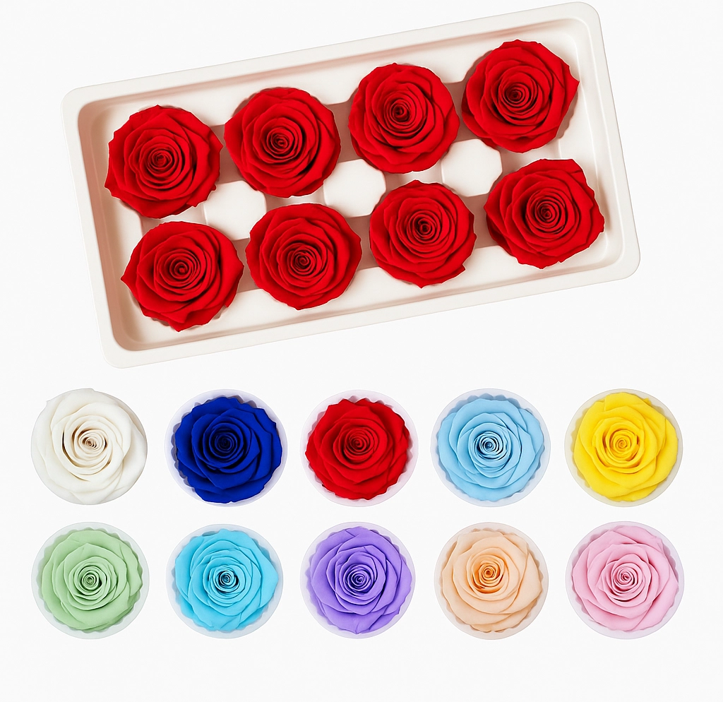 Buy preserved roses in a box—vibrant, long-lasting blooms in assorted colors for weddings and events. Bulk wholesale pricing for elegant floral designs.