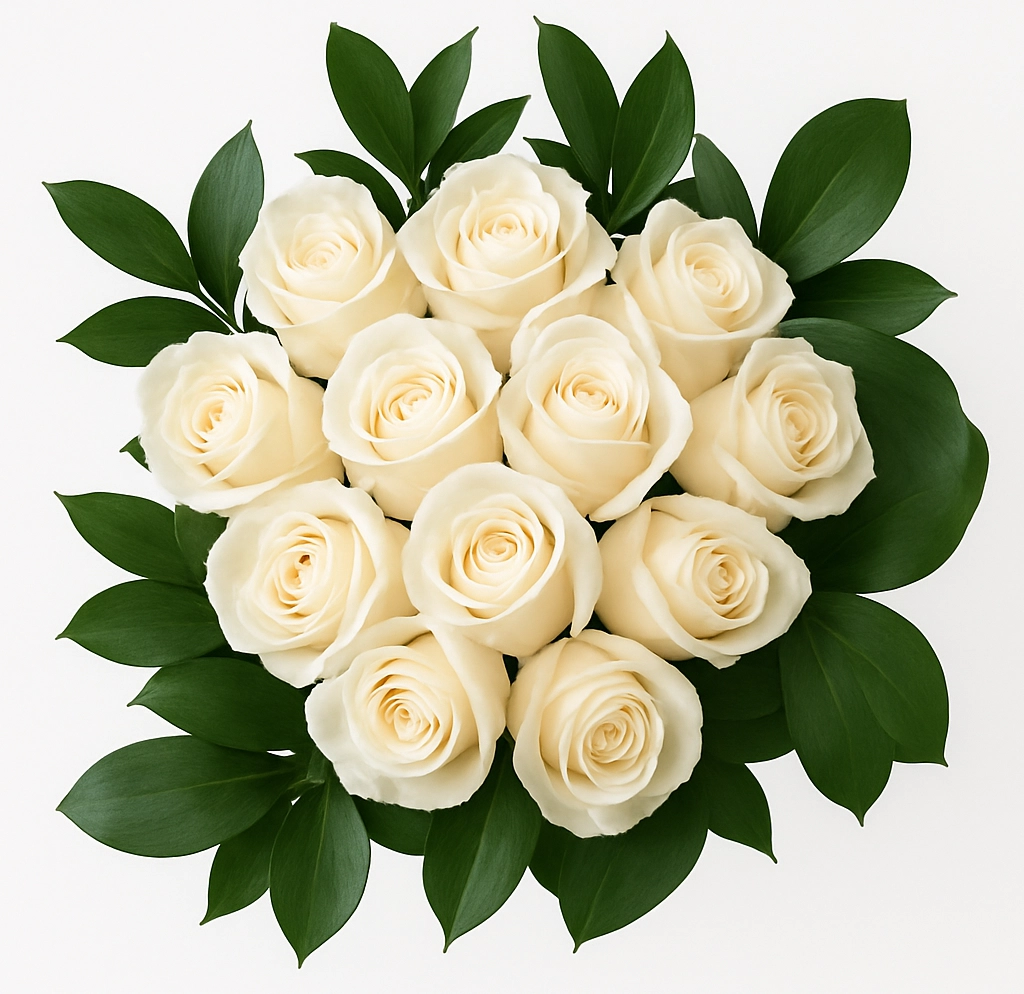 A stunning bouquet of white roses arranged elegantly, showcasing their timeless beauty and captivating charm.