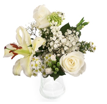 White rose lily bouquet with elegant purity, ideal for weddings, bridal gifts, and graceful floral design.