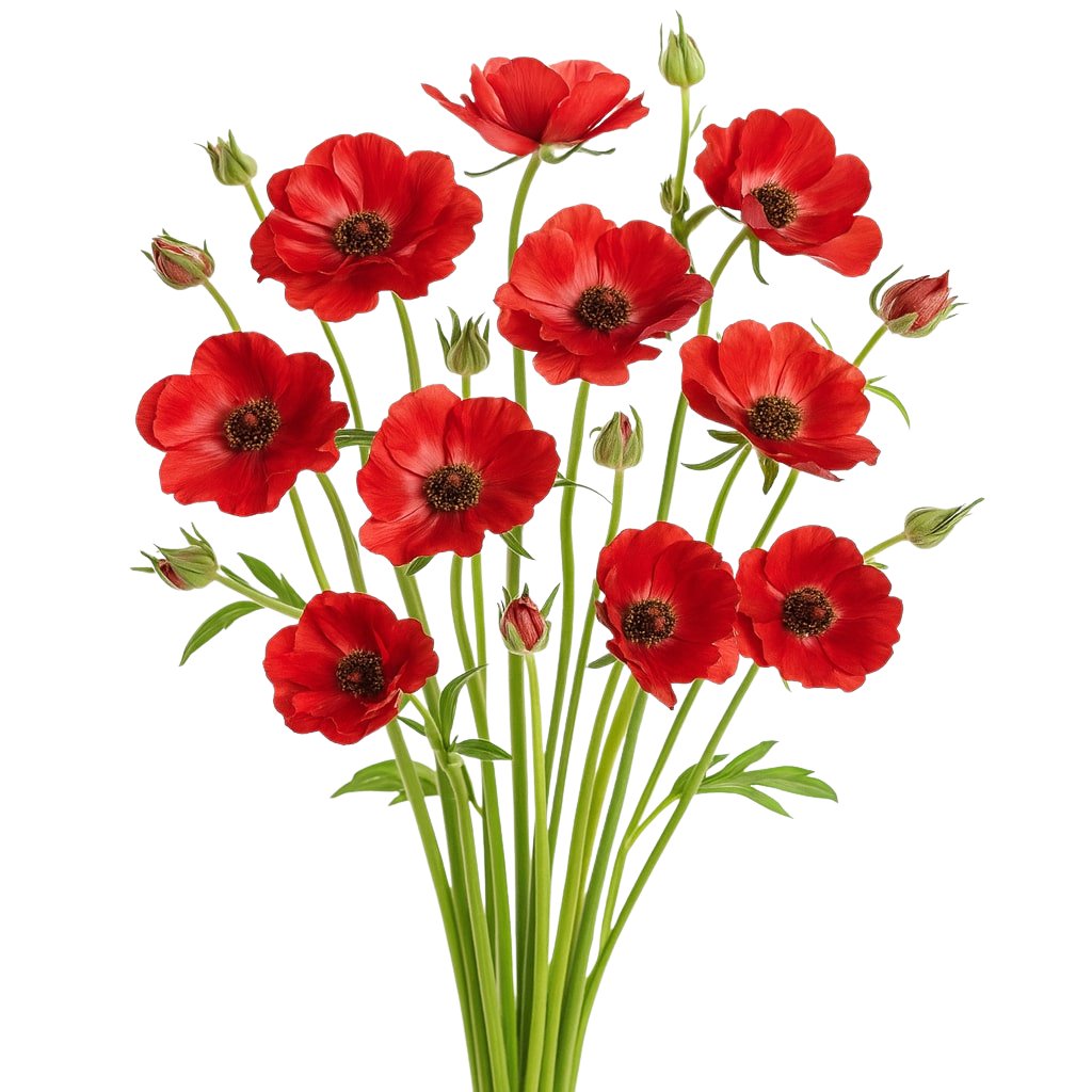 Red butterfly ranunculus blooms with soft, airy petals, perfect for romantic weddings, seasonal events, and premium bulk floral arrangements.