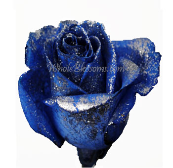 Blue Glitter Roses with vibrant petals coated in shimmering glitter, perfect for weddings, proms, and festive floral arrangements with added sparkle.