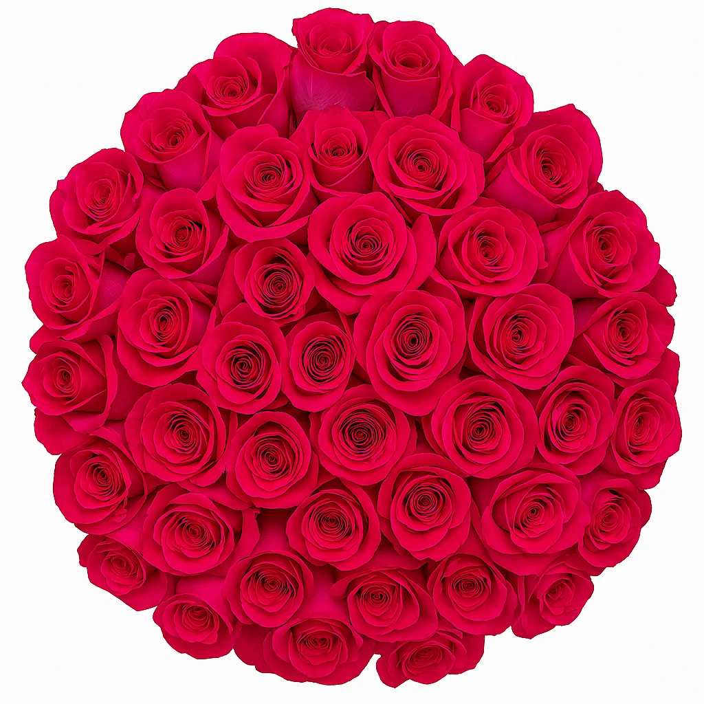Lively fresh cut bulk hot pink roses, a vibrant and striking choice to bring energy and joy to any festive occasion or floral arrangement.