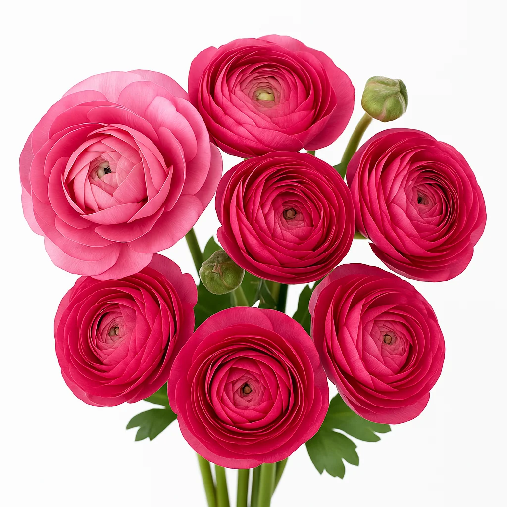 Wholesale hot pink ranunculus flowers with rich, vibrant blooms and layered petals—ideal for florists, event planners, and modern wedding arrangements.