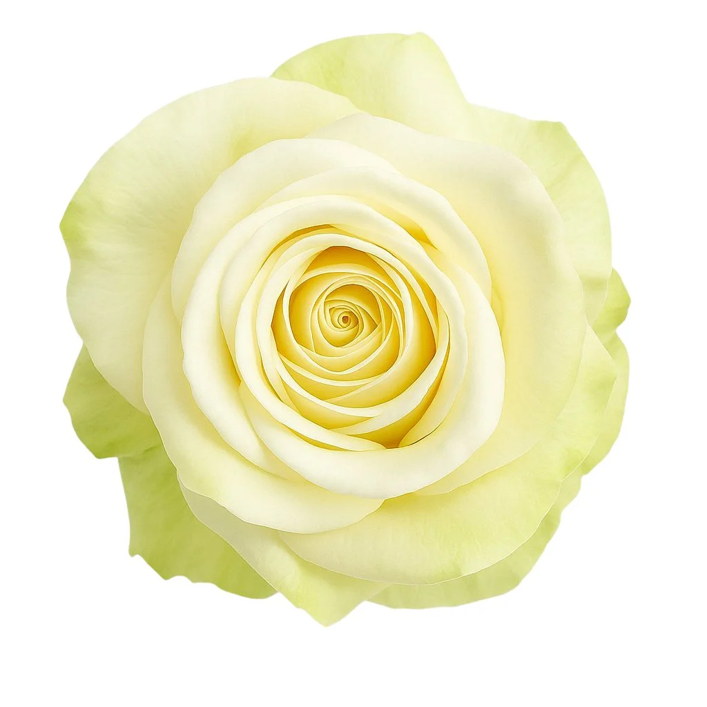 Alba White Biological Rose with creamy white petals and a soft pink center, perfect for weddings and elegant floral arrangements from Whole Blossoms.