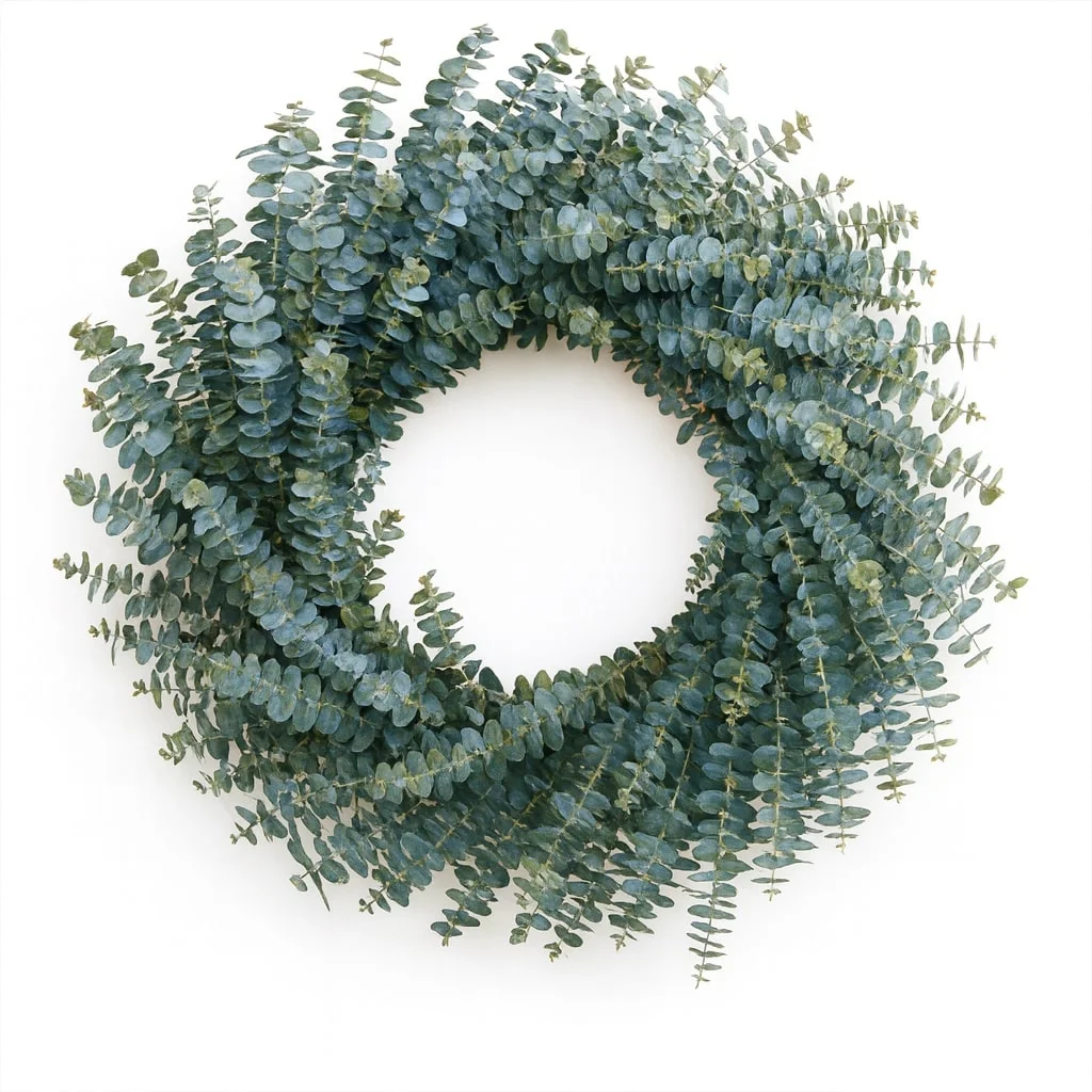 Handcrafted Baby Eucalyptus Wreath featuring lush, silver-green eucalyptus for elegant and fragrant indoor or seasonal home décor.