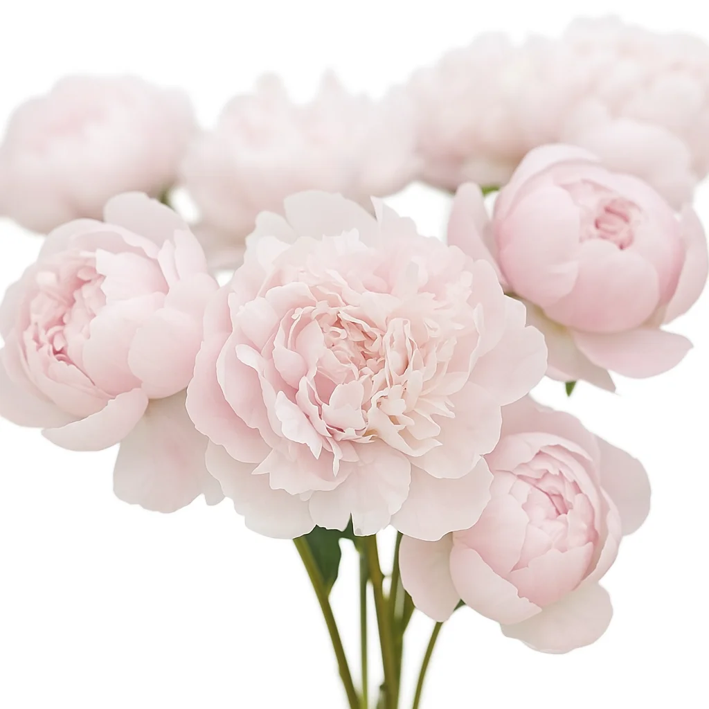 Classic Blush Peonies styled in a soft pink bouquet, ideal for florists and customers looking for timeless, romantic flower arrangements.