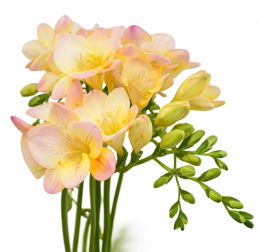 Cream ivory freesia fresh cut flowers in bulk, wholesale stems ideal for wedding bouquets and elegant event centerpieces.