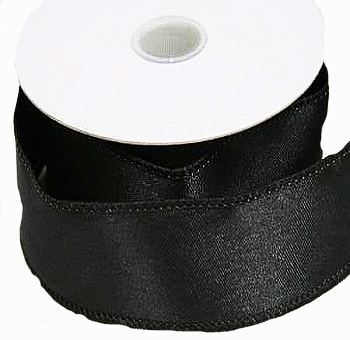 Luxury black satin ribbon 1 3/8 inch wide used for wedding bouquets, centerpieces, and floral designs.