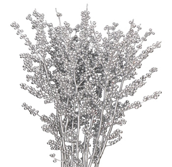 Metallic silver Ilex berries with cool shine, ideal for winter weddings, elegant events, or seasonal floral gifts.