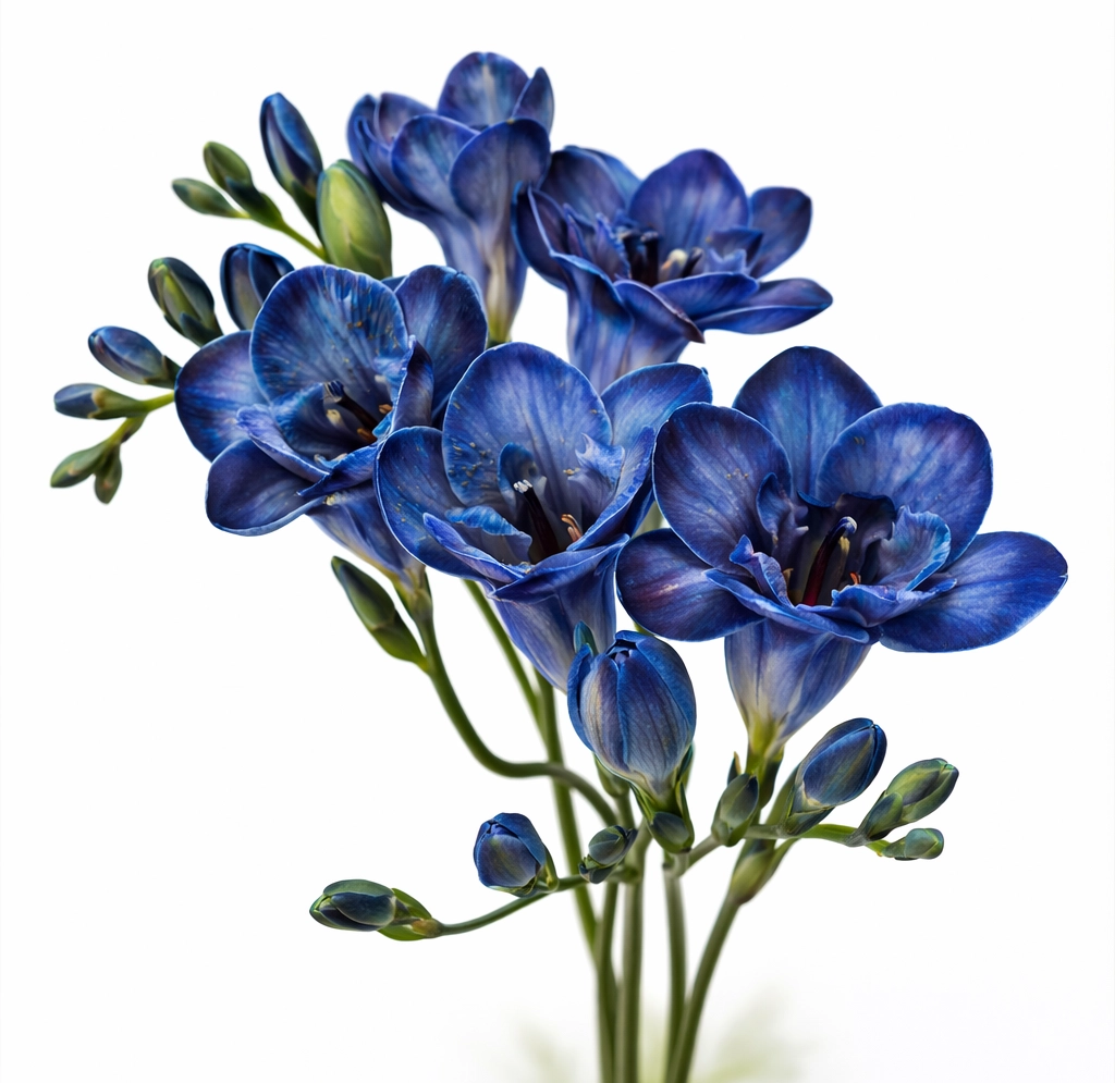 Navy blue freesia fresh cut flowers sold in bulk at wholesale prices, elegant blooms for wedding bouquets and event centerpieces.