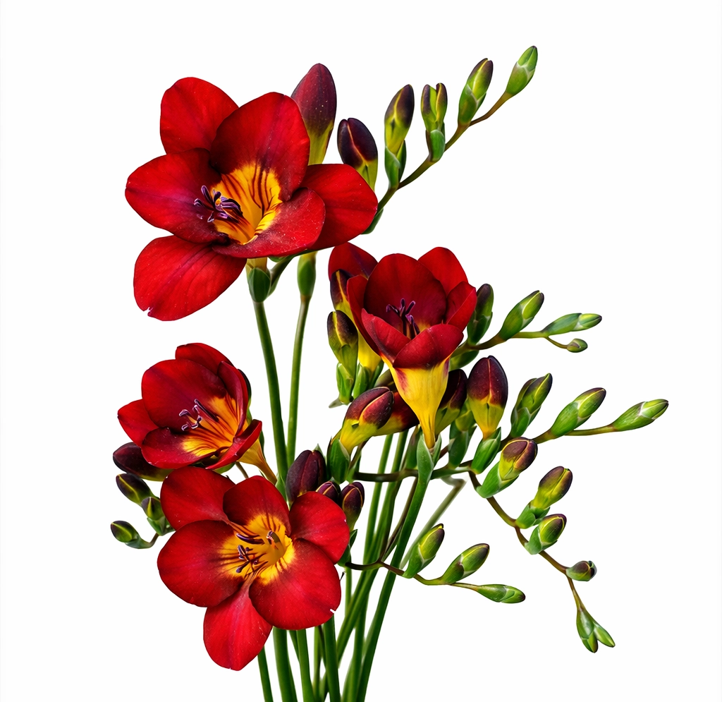 Bulk red freesia flowers, fresh cut fragrant blooms ideal for weddings, events, centerpieces, and wholesale floral arrangements.
