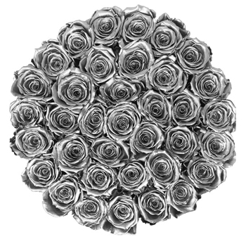 Silver-painted roses with metallic sheen, perfect for weddings, luxury gifts, and modern floral arrangements.
