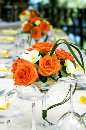 Wedding Glass and Orange Flowers