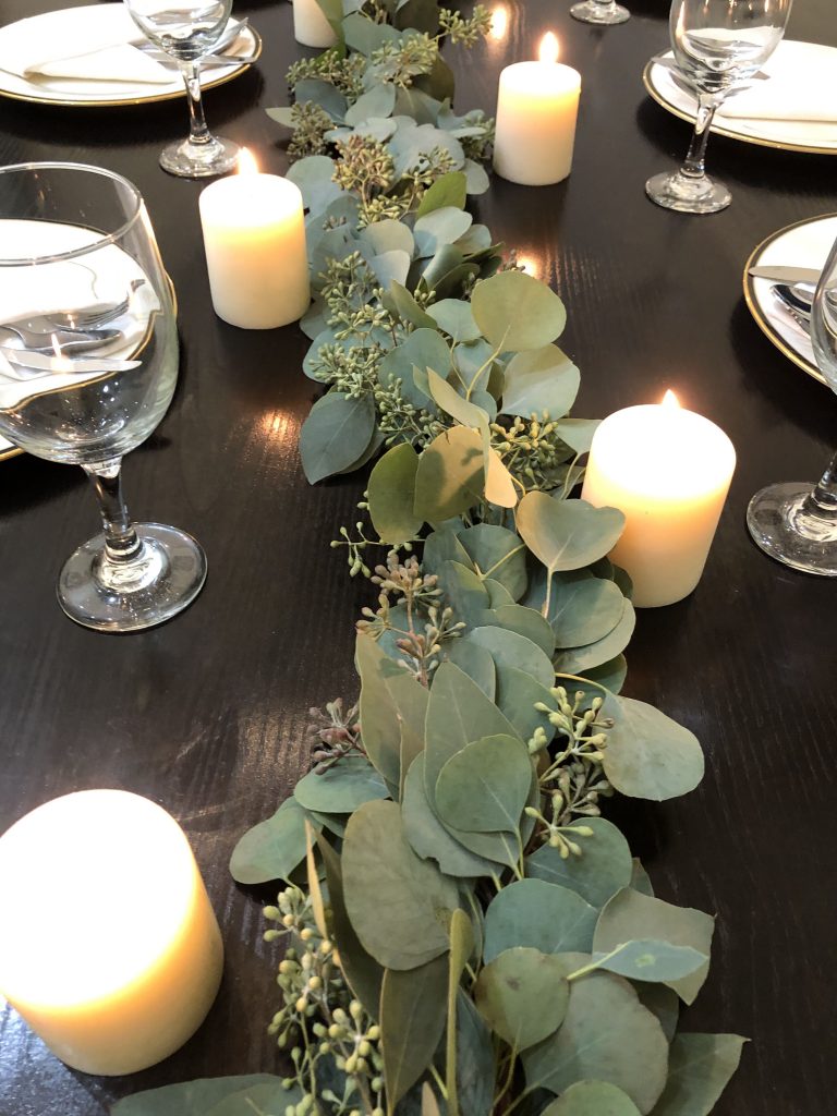 Table decoration with Seeded Eucalyptus