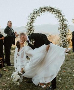 Newlywed couple at outdoor wedding in North Carolina.