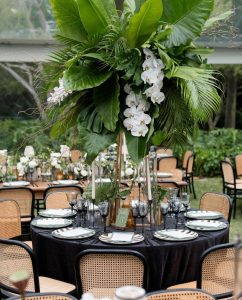 Wedding reception with white orchids.