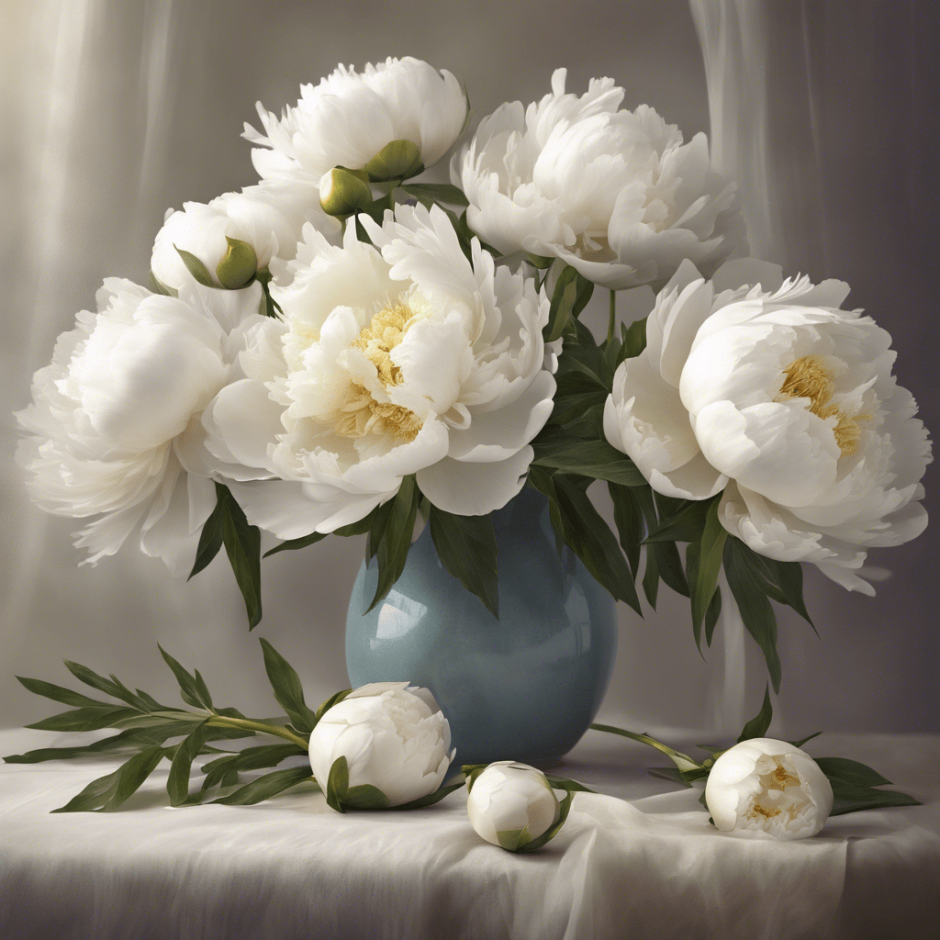 White peonies in a centerpiece.