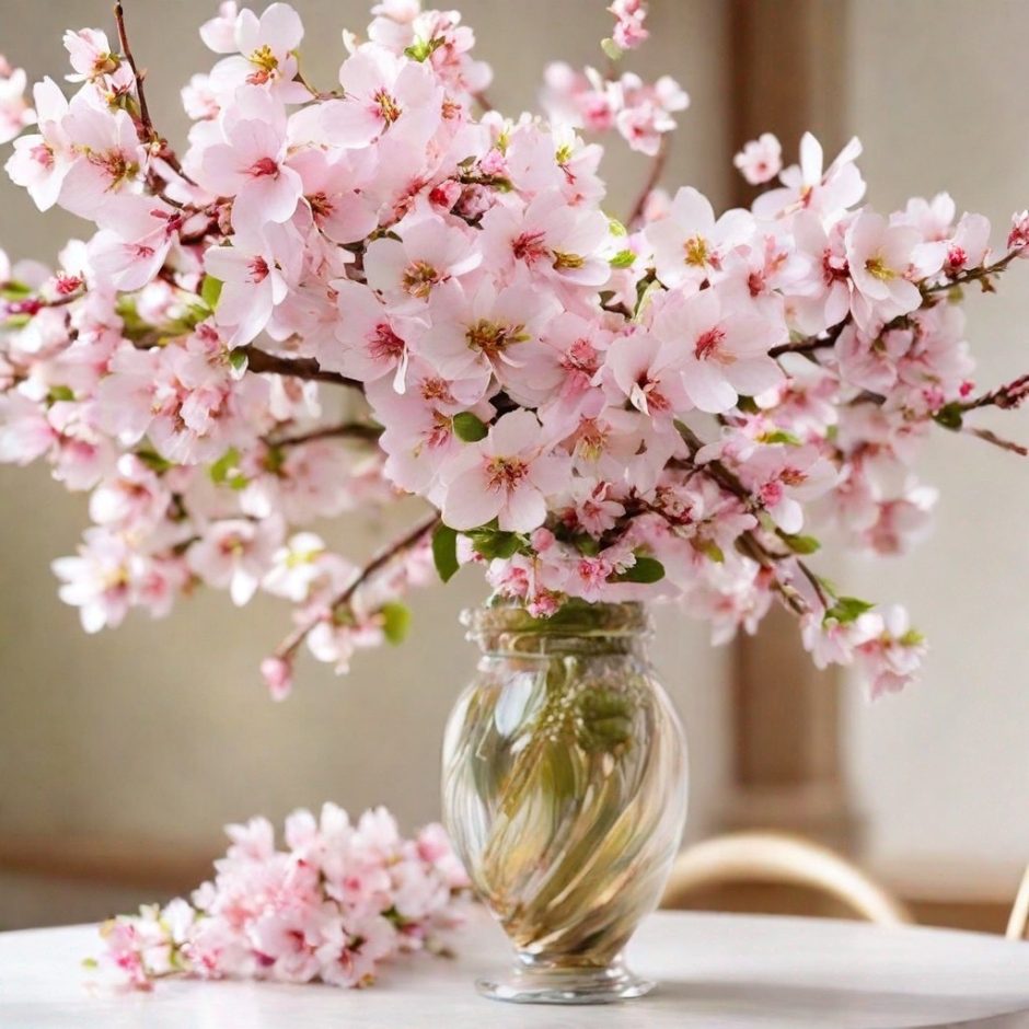Cherry blossoms in a centerpiece.