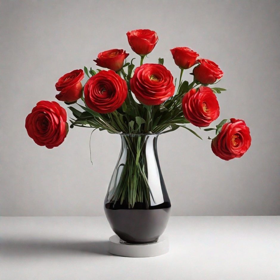 Centerpiece with red ranunculus.