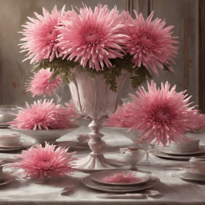 Centerpiece setting with pink spider mums.