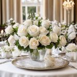 Wedding centerpiece with white roses.