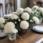 White carnations in a centerpiece.