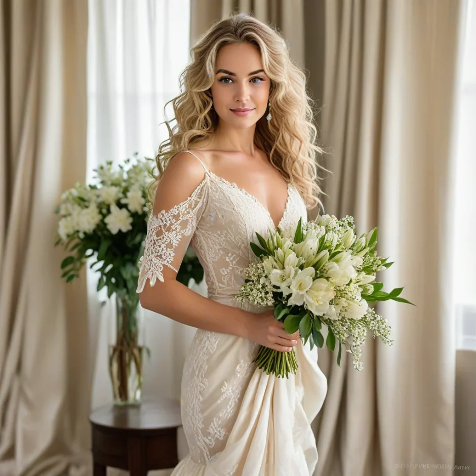 Bride holding a large bouquet of elegant white Alstroemeria flowers, perfect for weddings, showcasing grace, purity, and timeless floral design.